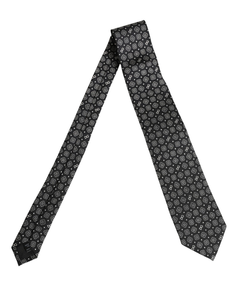 Dolce & Gabbana Men Black DG Logo 100% Silk Adjustable Tied Necktie Tie