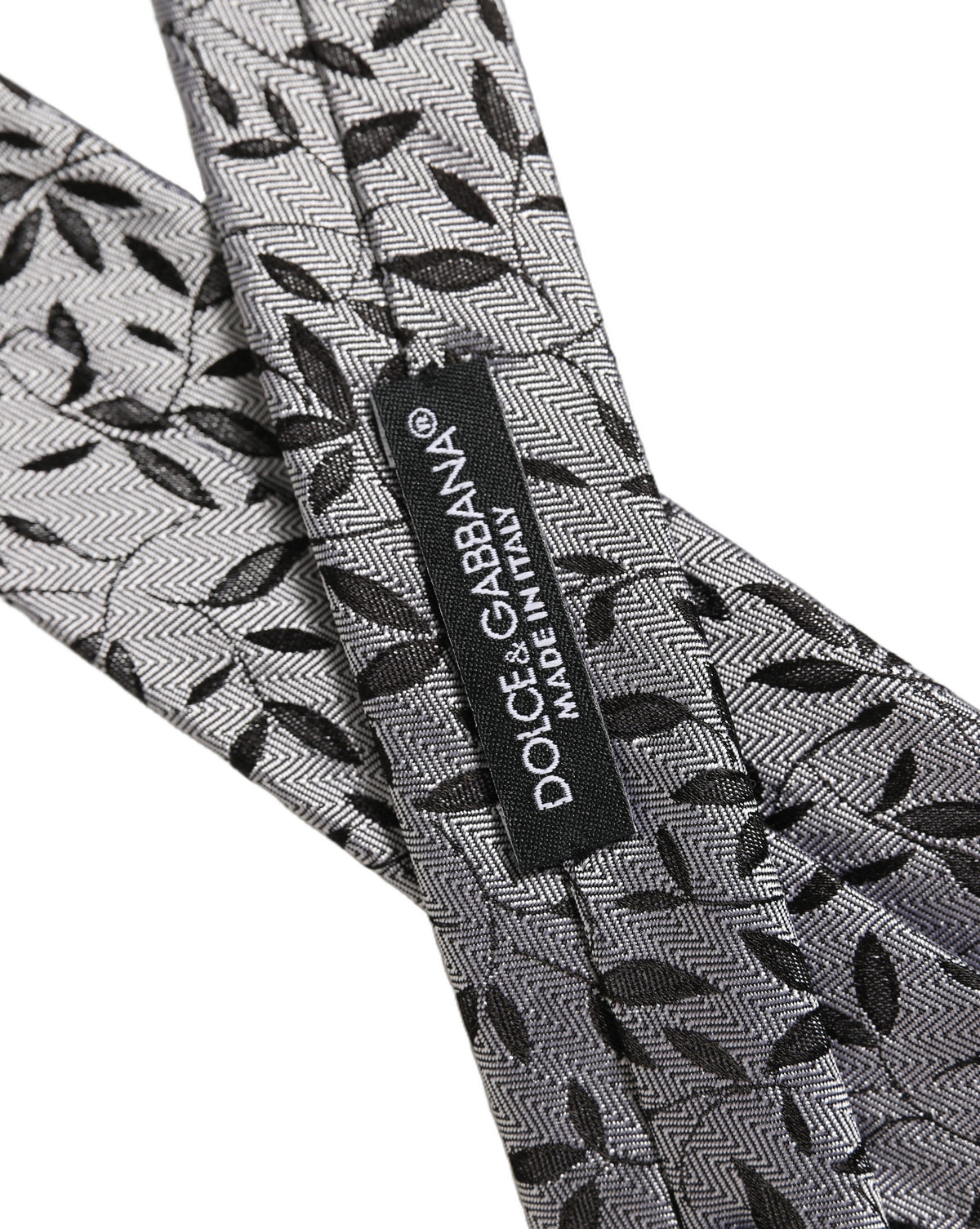 Cravate en soie grise à motif de feuilles et col réglable à nouer Dolce & Gabbana pour homme