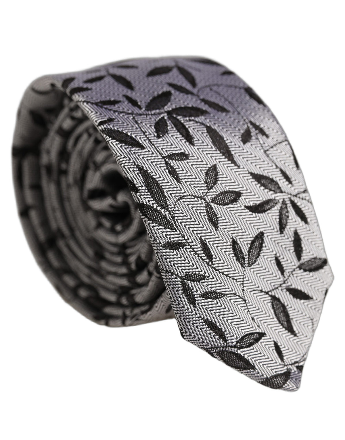Cravate en soie grise à motif de feuilles et col réglable à nouer Dolce & Gabbana pour homme