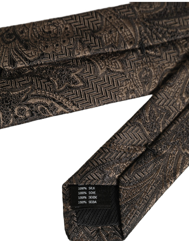 Dolce & Gabbana Men Brown Paisley 100% Silk Adjustable Tied Necktie Tie