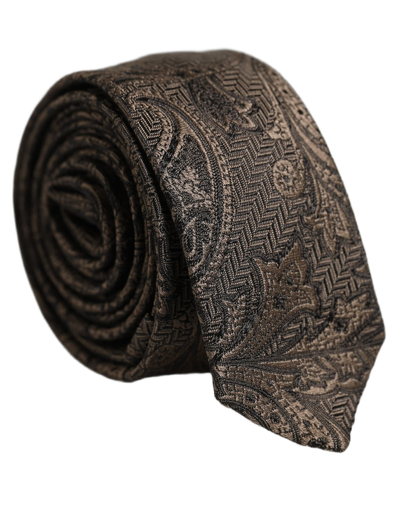 Dolce & Gabbana Men Brown Paisley 100% Silk Adjustable Tied Necktie Tie
