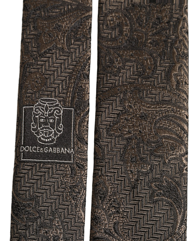 Dolce & Gabbana Men Brown Paisley 100% Silk Adjustable Tied Necktie Tie