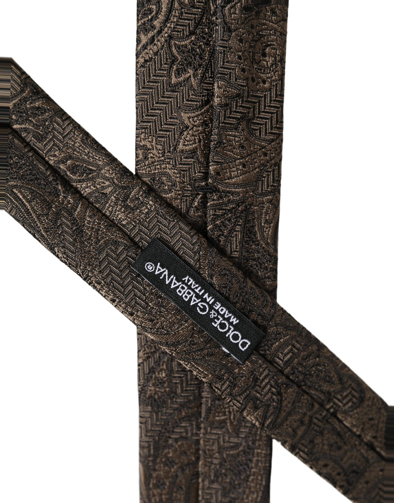 Dolce & Gabbana Men Brown Paisley 100% Silk Adjustable Tied Necktie Tie