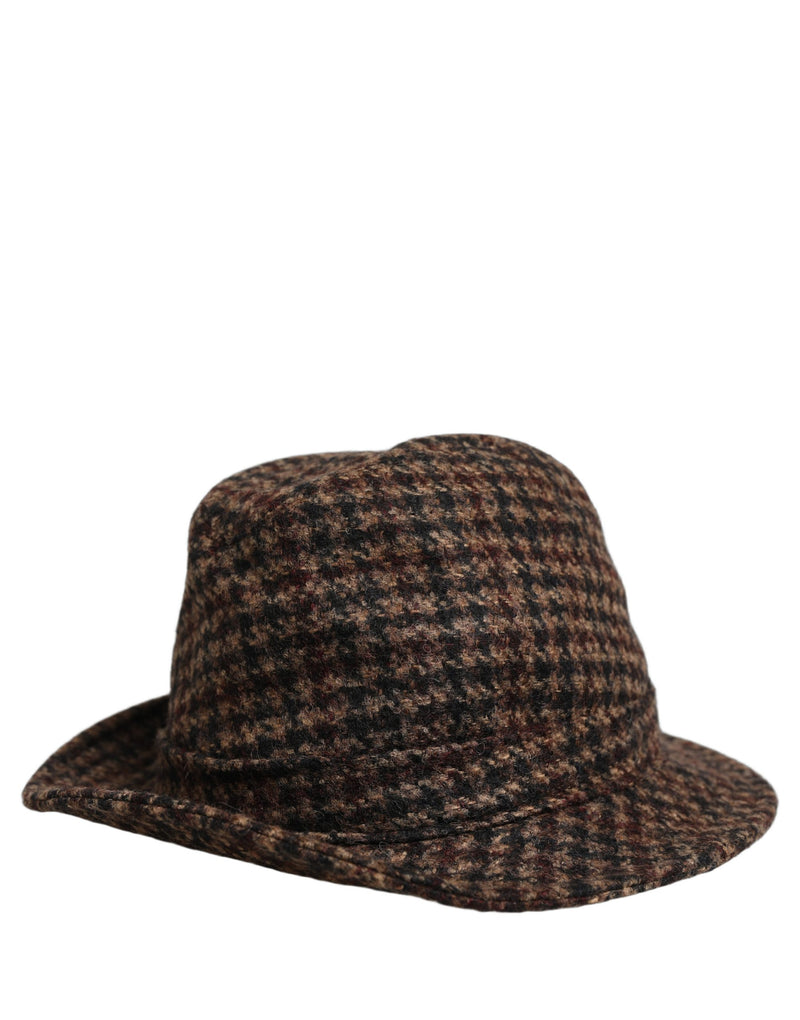 Dolce & Gabbana Brown Checkered Wool Tweed Fedora Capello Hats