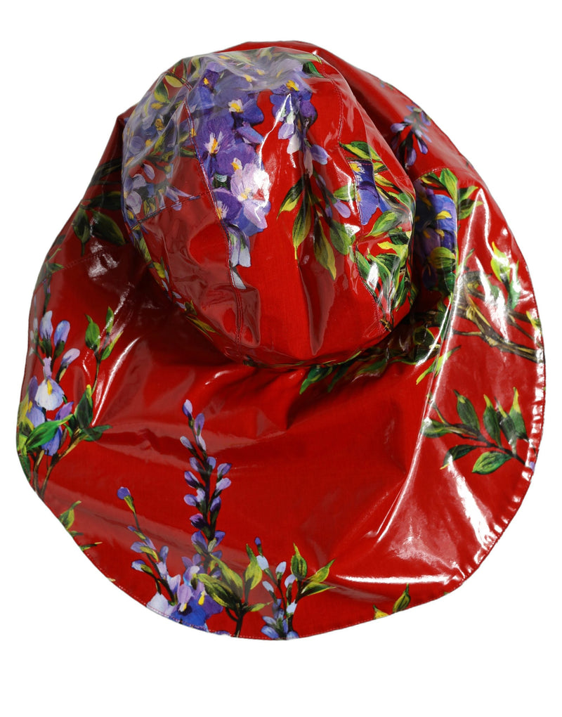 Chapeau Bob Dolce & Gabbana Large Bord Rouge Floral Brillant