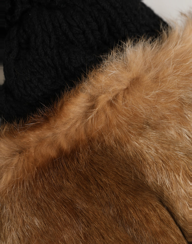 Bonnet d'hiver en fourrure de lapin véritable teintée noir et marron Dolce &amp; Gabbana