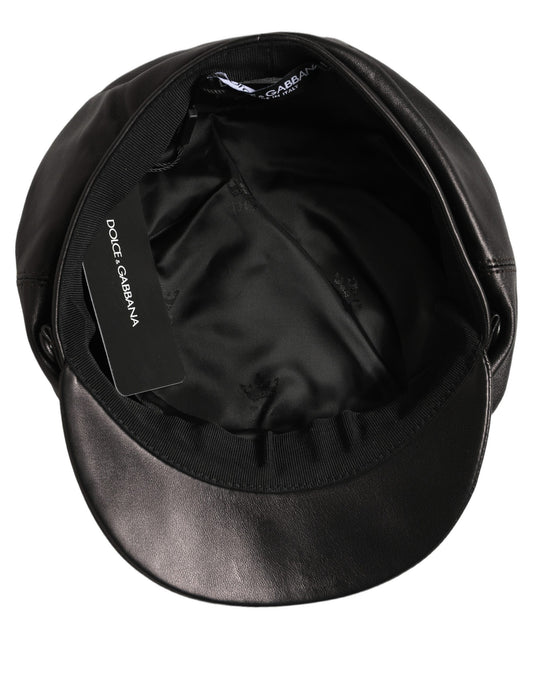 Dolce & Gabbana Casquette Gavroche en Cuir d'Agneau Noir