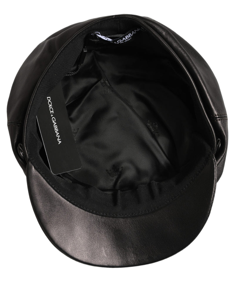 Dolce & Gabbana Casquette Gavroche en Cuir d'Agneau Noir