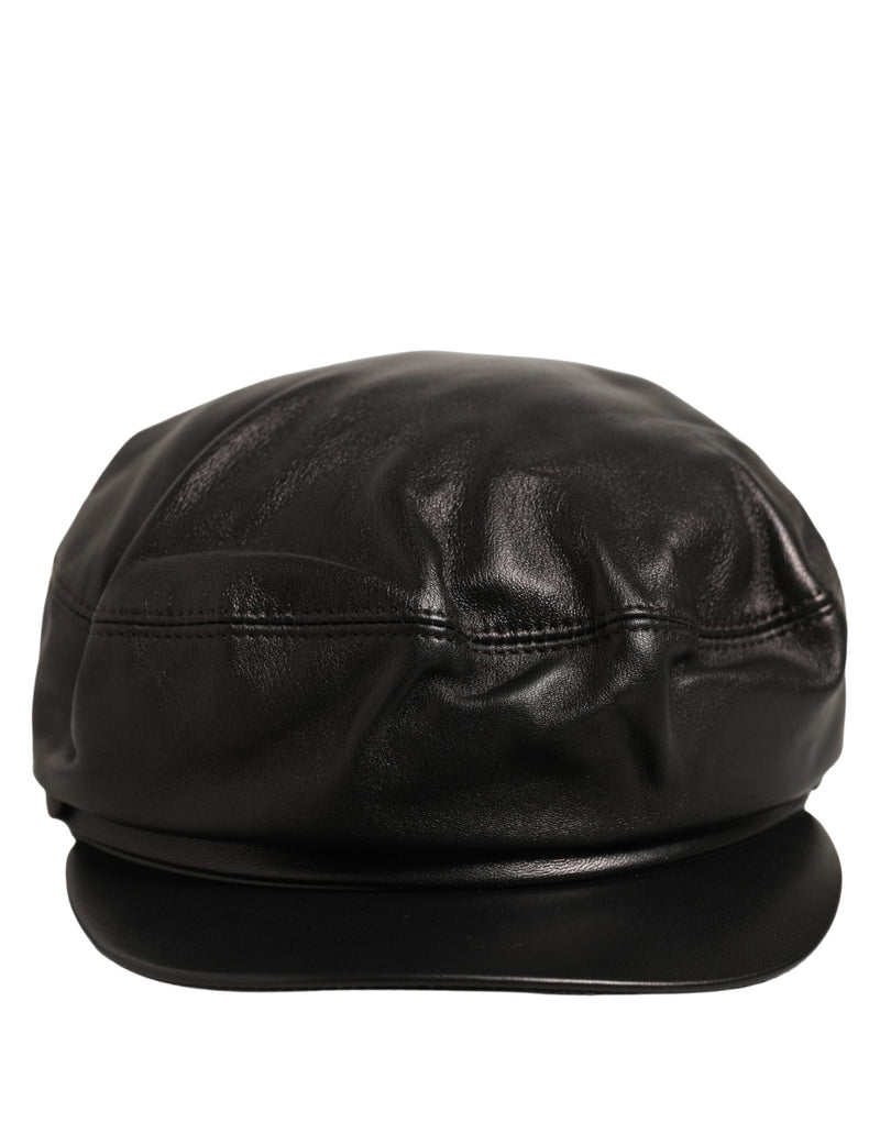 Dolce & Gabbana Casquette Gavroche en Cuir d'Agneau Noir