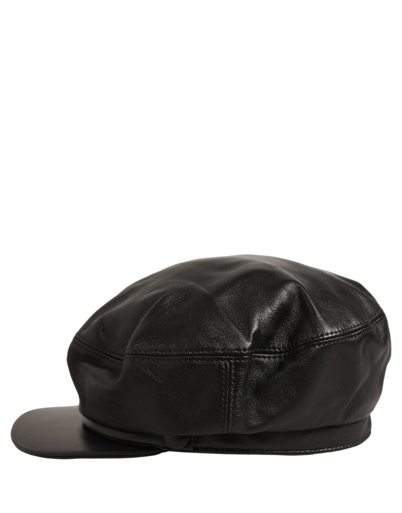 Dolce & Gabbana Casquette Gavroche en Cuir d'Agneau Noir