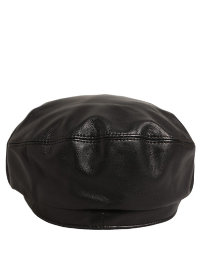 Dolce & Gabbana Black Lambskin Leather Newsboy Capello Hat