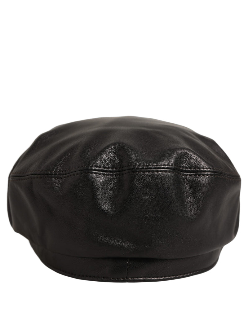 Dolce & Gabbana Casquette Gavroche en Cuir d'Agneau Noir