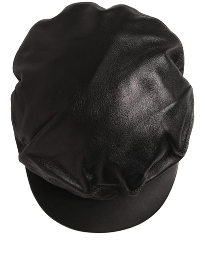 Dolce & Gabbana Black Lambskin Leather Newsboy Capello Hat