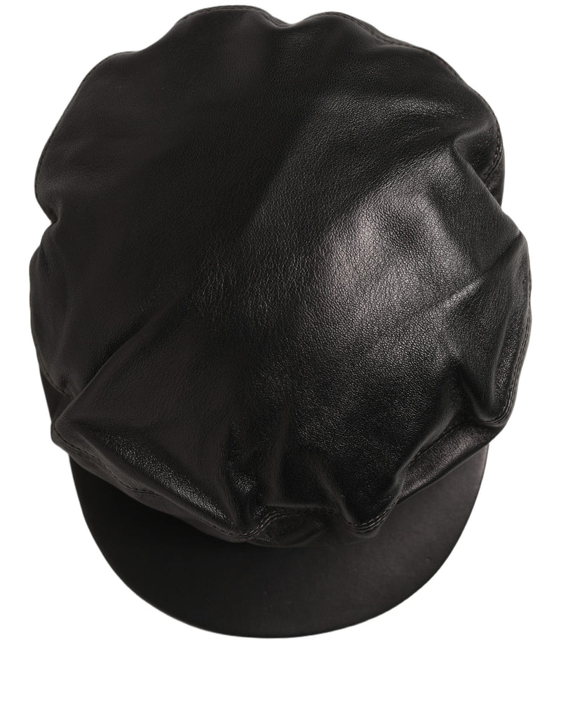 Dolce & Gabbana Casquette Gavroche en Cuir d'Agneau Noir