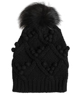 Dolce & Gabbana Black Cashmere Knitted Fur Pom-Pom Beanie One Size Hat