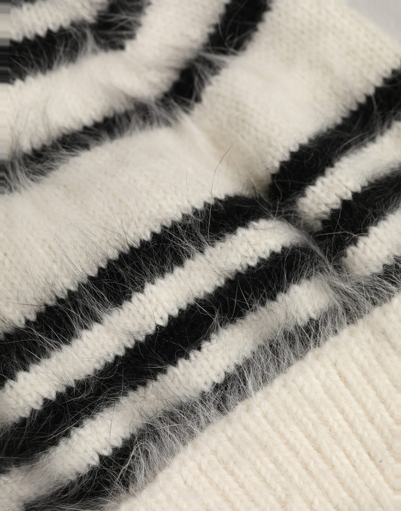 Bonnet Dolce & Gabbana en maille angora à rayures noires et blanches, taille unique