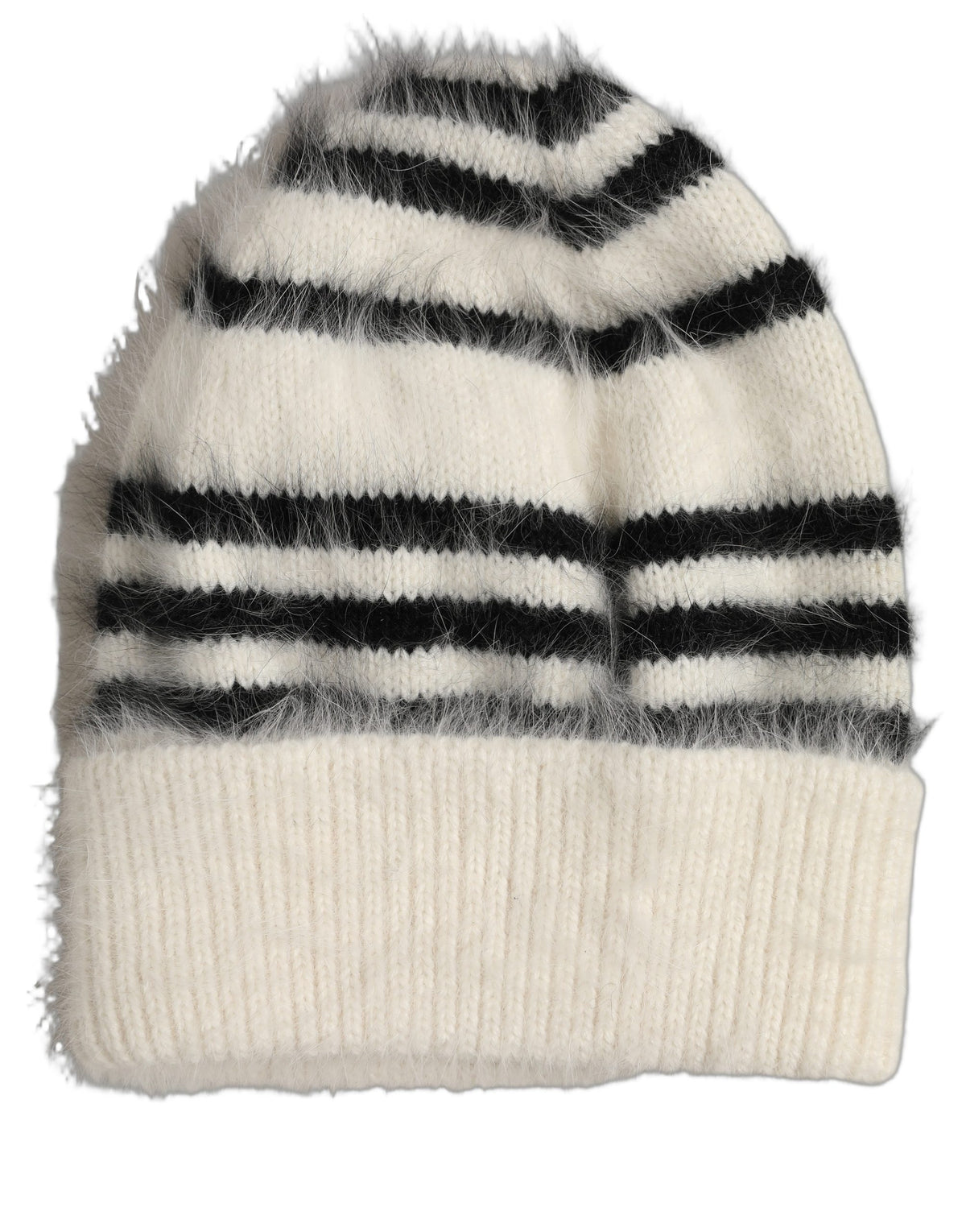 Dolce & Gabbana Black White Striped Angora Knitted Beanie One Size Hat
