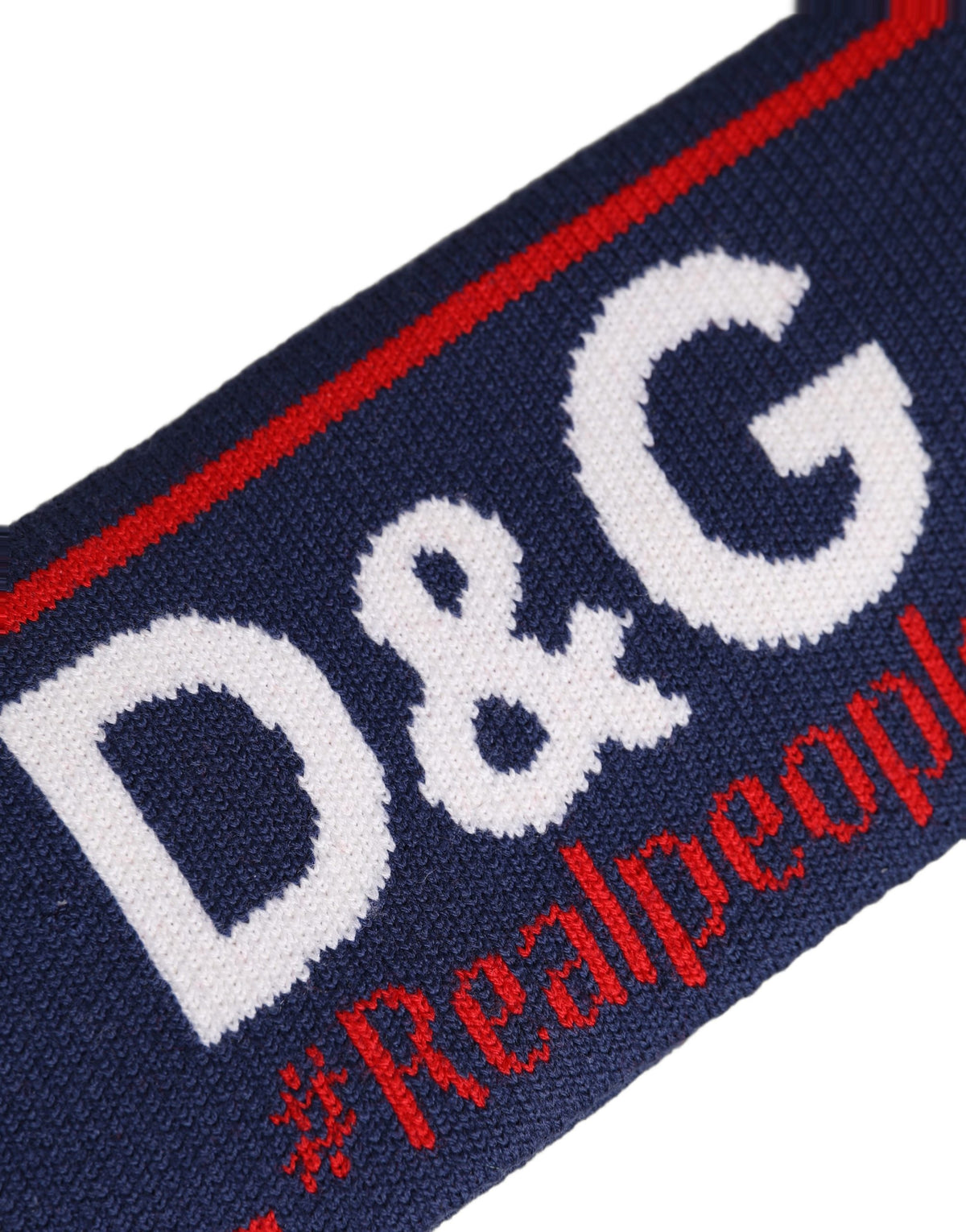 Dolce & Gabbana Navy Blue Wool Knitted D&G Queen Head Band