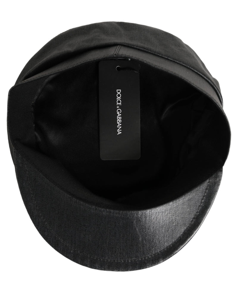 Dolce & Gabbana Black Cotton Gold DG Chain Baker Boy Capello Hat