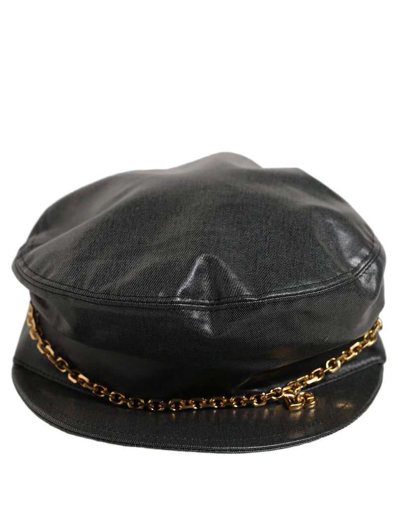 Dolce & Gabbana Black Cotton Gold DG Chain Baker Boy Capello Hat