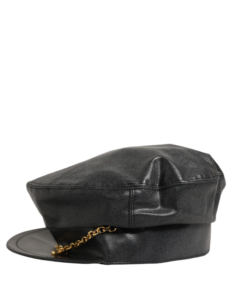 Dolce & Gabbana Black Cotton Gold DG Chain Baker Boy Capello Hat