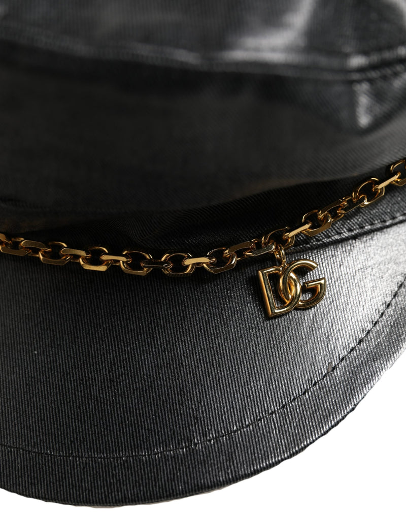 Dolce & Gabbana Black Cotton Gold DG Chain Baker Boy Capello Hat