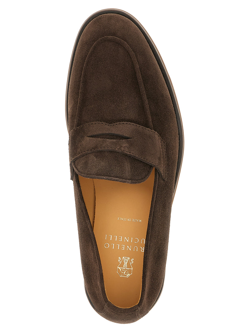 Mocassins à enfiler Brunello Cucinelli en cuir de veau marron
