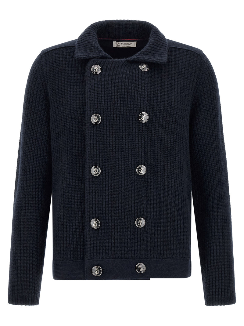 Cardigan Brunello Cucinelli bleu en cachemire