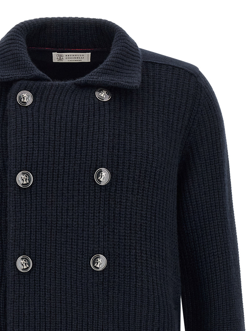 Cardigan Brunello Cucinelli bleu en cachemire