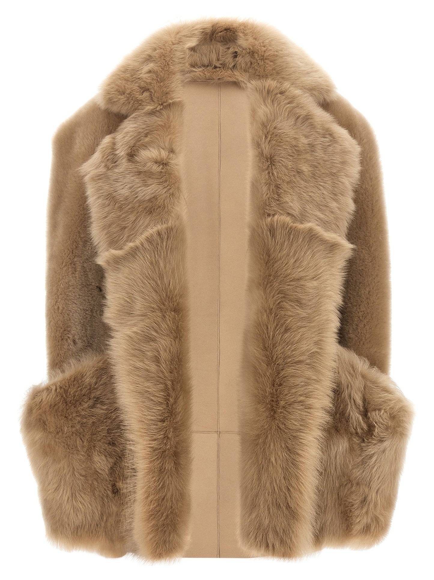 BLANCHA Beige Lamb Fur Sleeveless Jacket
