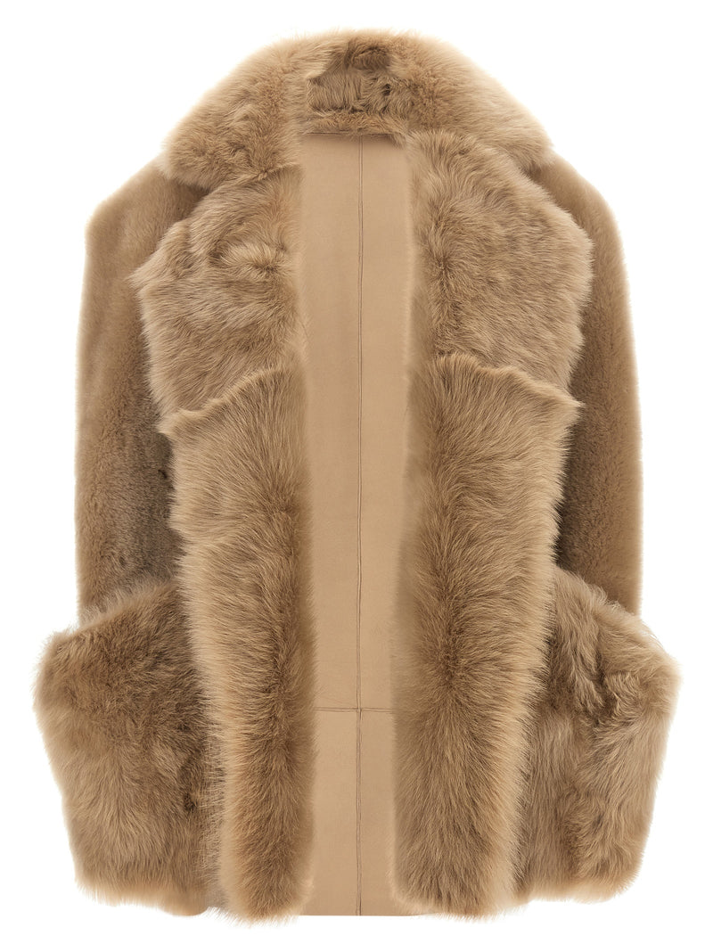BLANCHA Veste sans manches en fourrure d'agneau beige