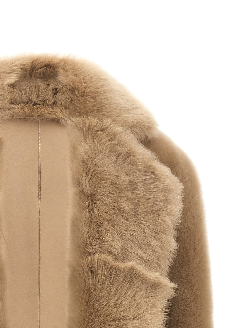 BLANCHA Veste sans manches en fourrure d'agneau beige