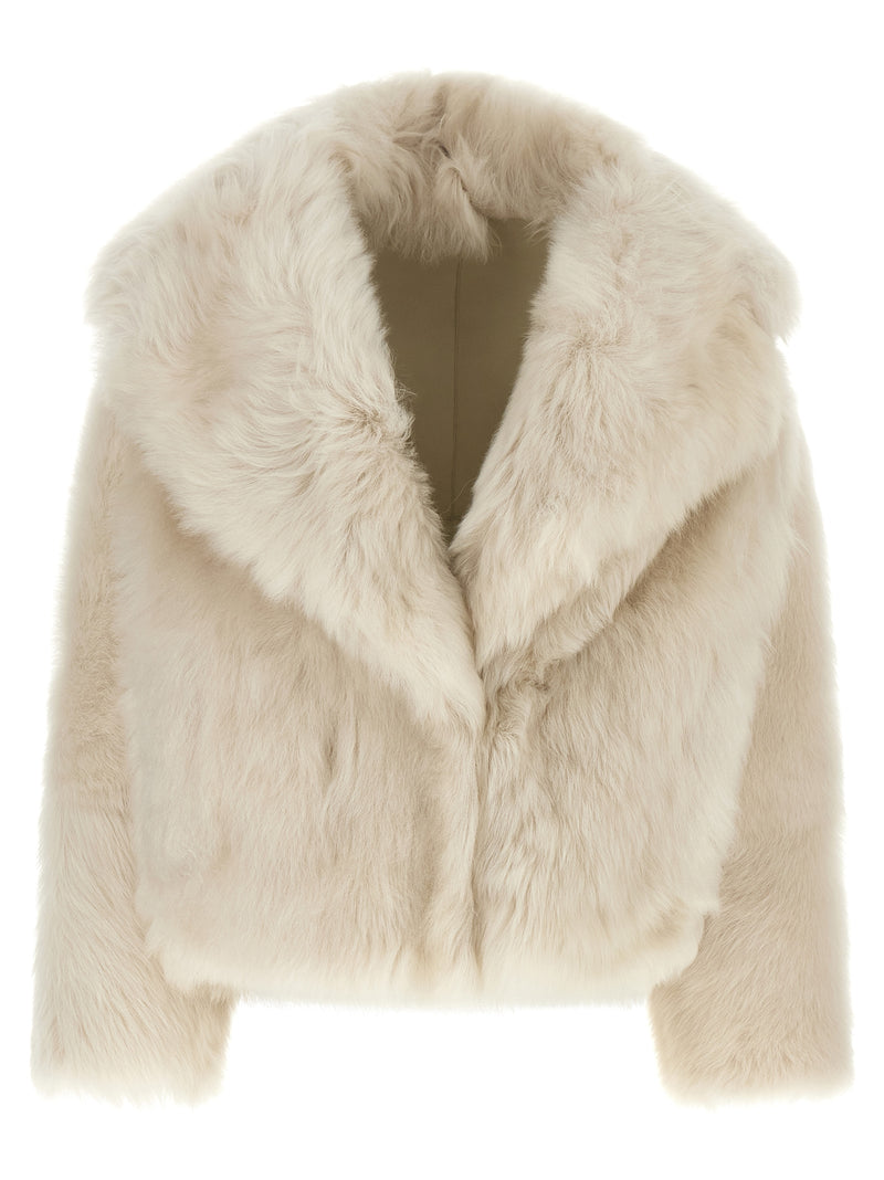 BLANCHA Blouson long en fourrure d'agneau blanche