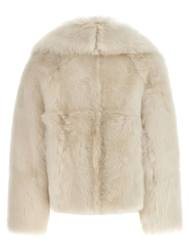 BLANCHA Blouson long en fourrure d'agneau blanche