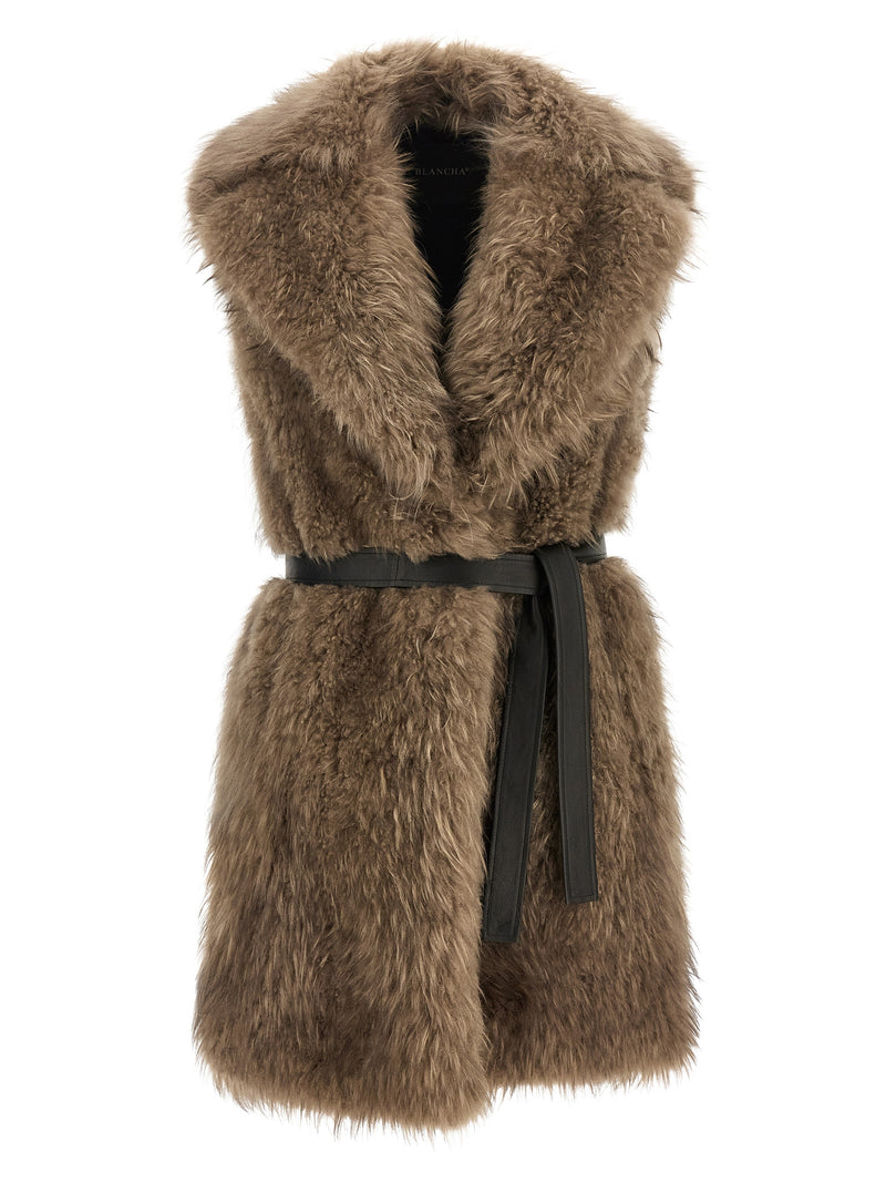 BLANCHA Gilet sans manches en fourrure d'agneau beige