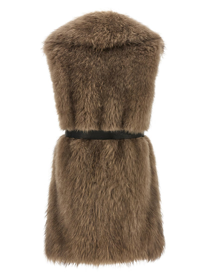 BLANCHA Beige Lamb Fur Sleeveless Jacket
