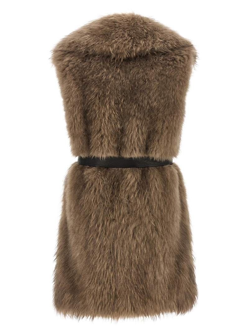 BLANCHA Gilet sans manches en fourrure d'agneau beige