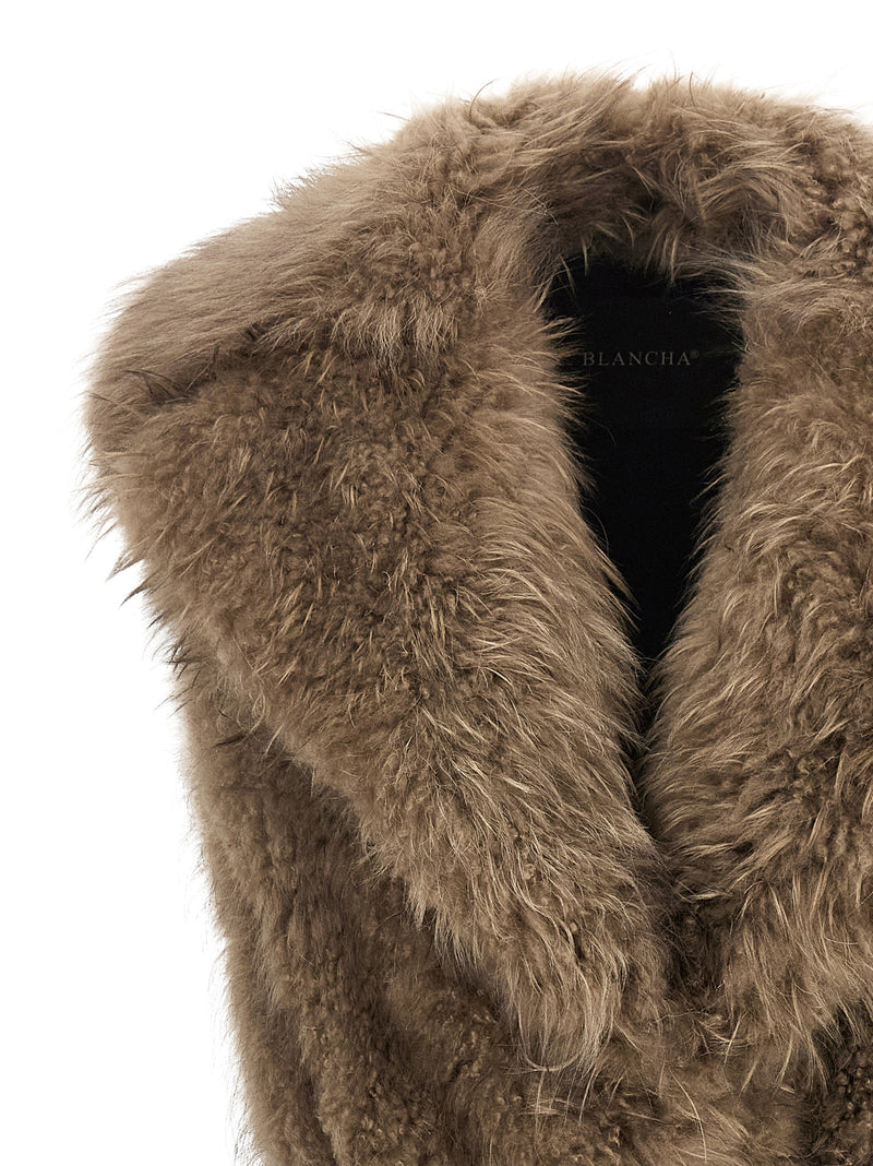 BLANCHA Gilet sans manches en fourrure d'agneau beige