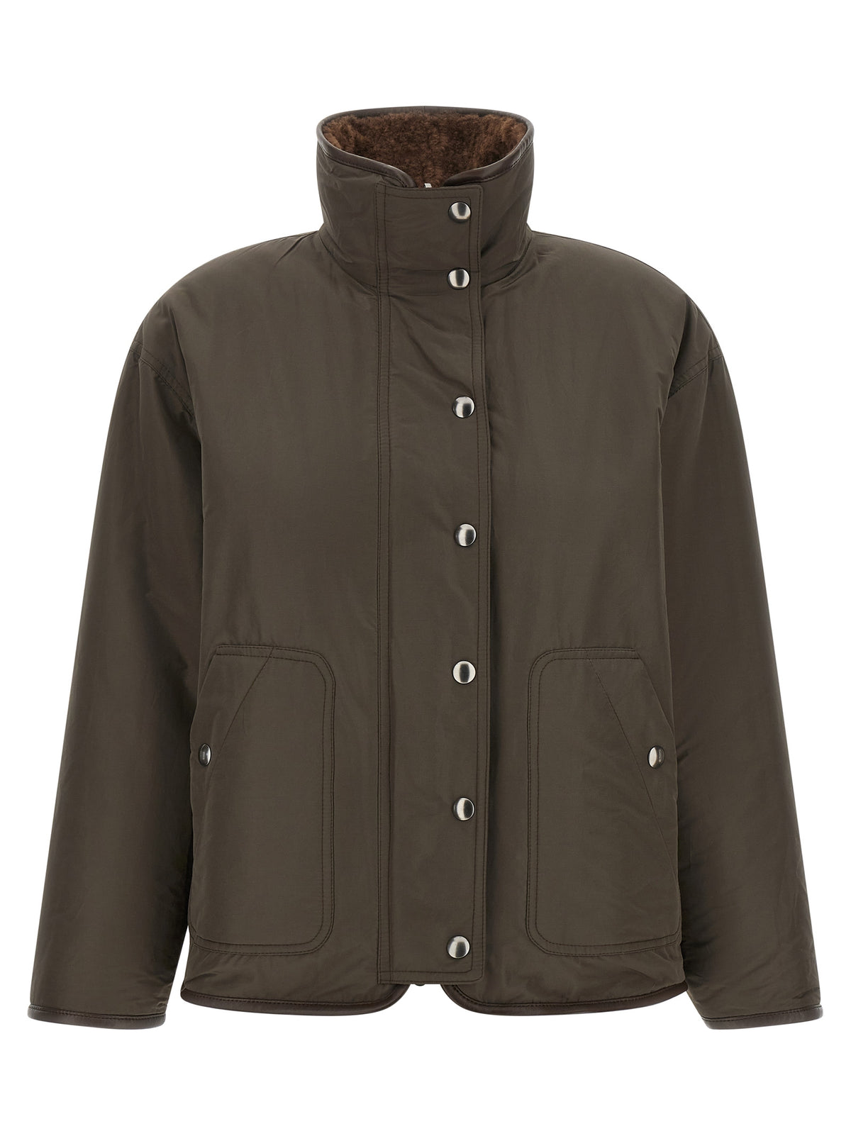 Brunello Cucinelli Blouson de motard en cuir d'agneau marron