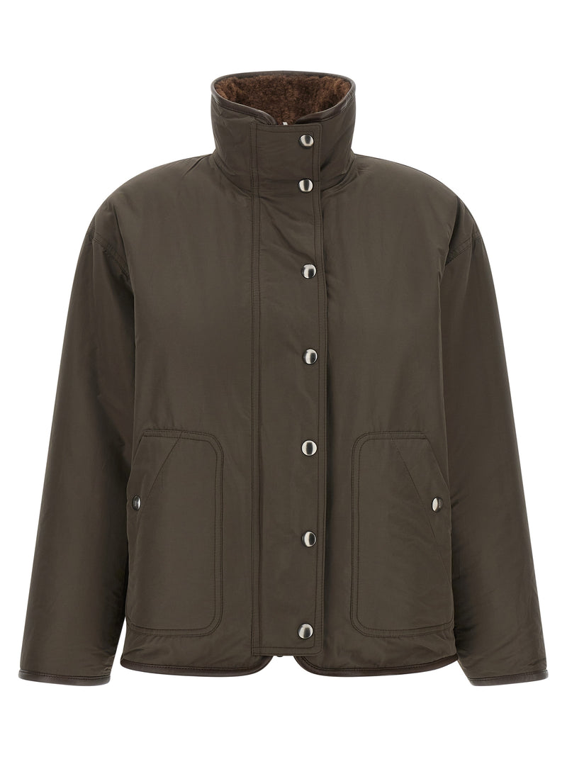 Brunello Cucinelli Blouson de motard en cuir d'agneau marron