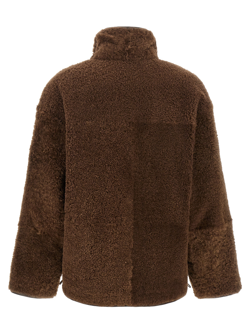 Brunello Cucinelli Blouson de motard en cuir d'agneau marron
