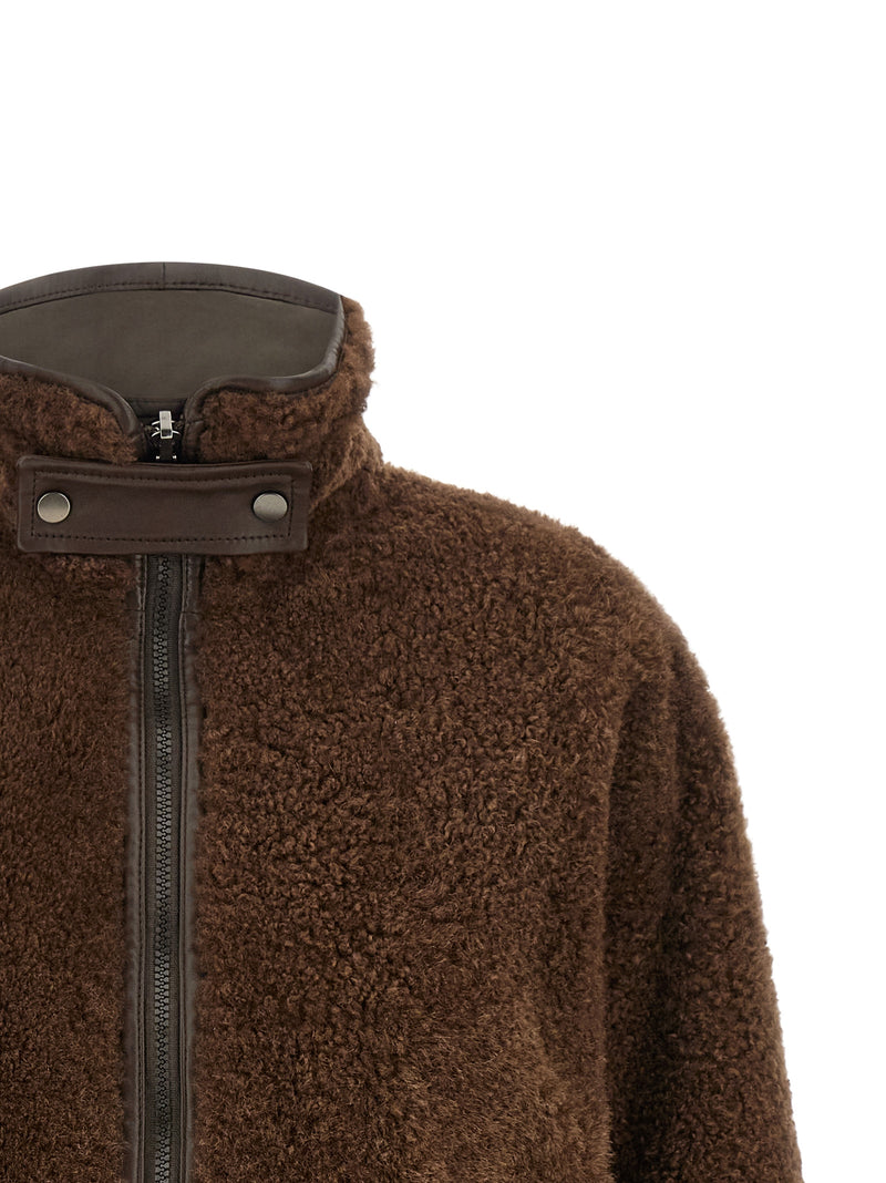 Brunello Cucinelli Blouson de motard en cuir d'agneau marron