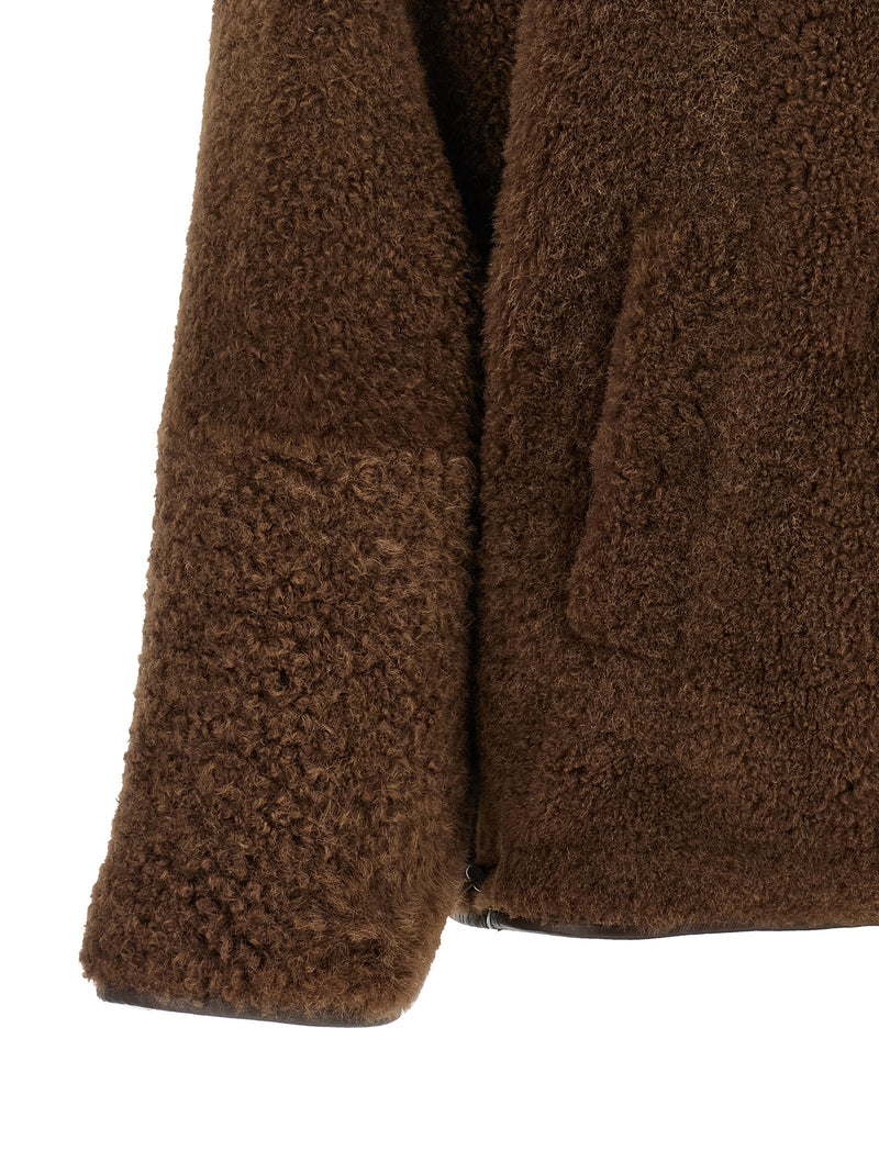 Brunello Cucinelli Blouson de motard en cuir d'agneau marron