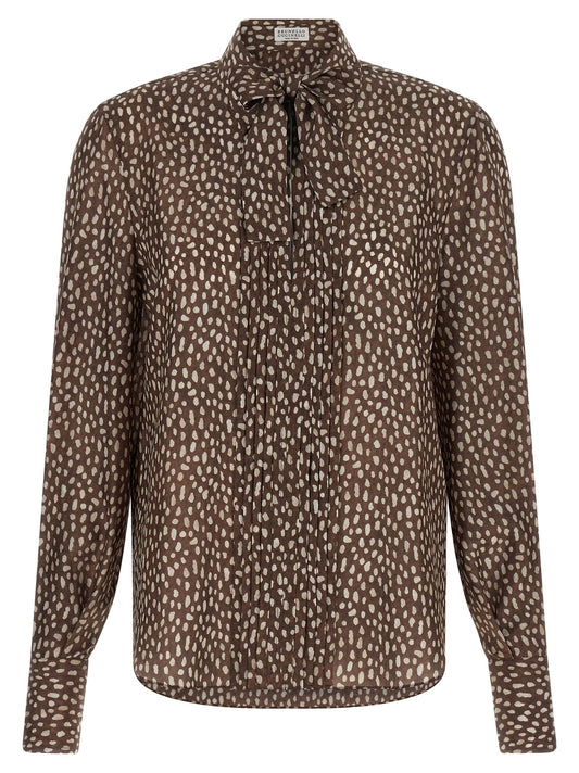 Brunello Cucinelli Chemisier en soie marron