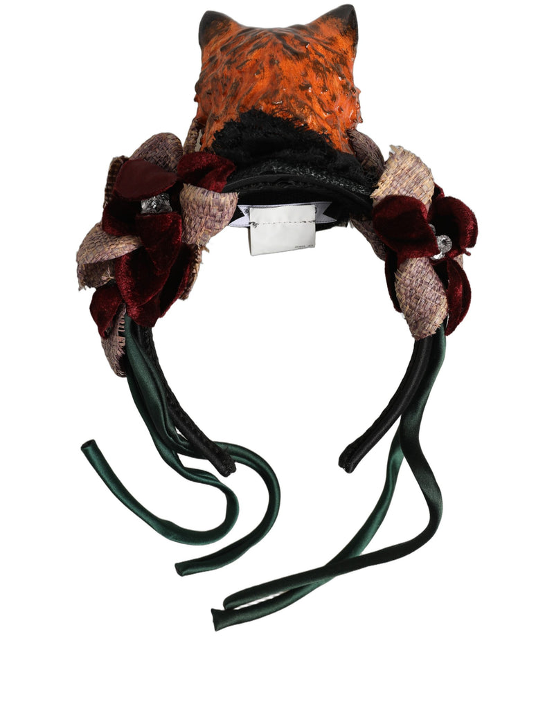 Serre-tête en soie Dolce & Gabbana en velours multicolore motif chat du Bengale