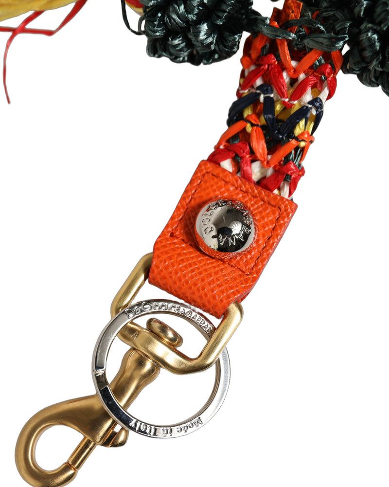 Porte-clés Dolce & Gabbana en raphia et cuir avec fermoir, multicolore