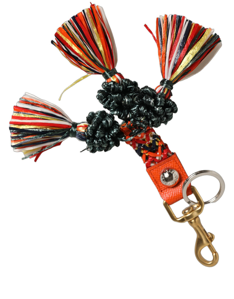 Porte-clés Dolce & Gabbana en raphia et cuir avec fermoir, multicolore