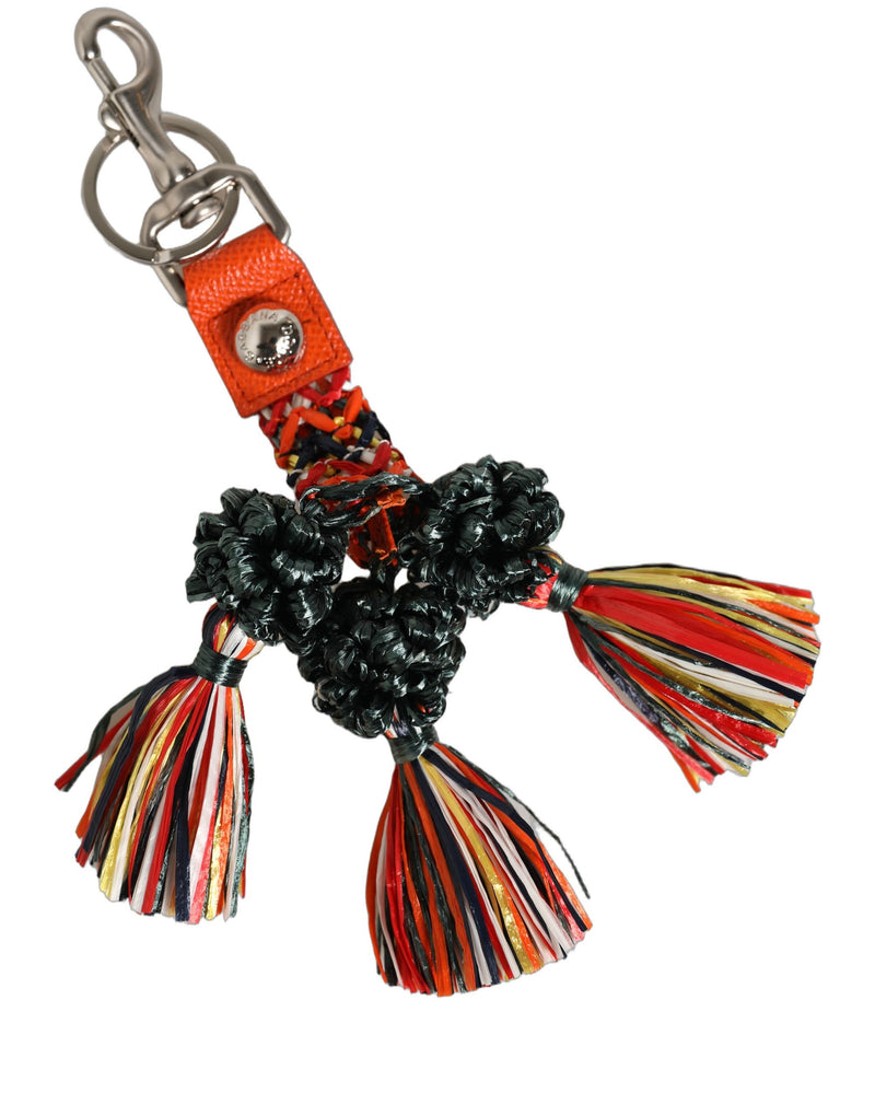 Porte-clés Dolce & Gabbana en raphia et cuir avec fermoir, multicolore