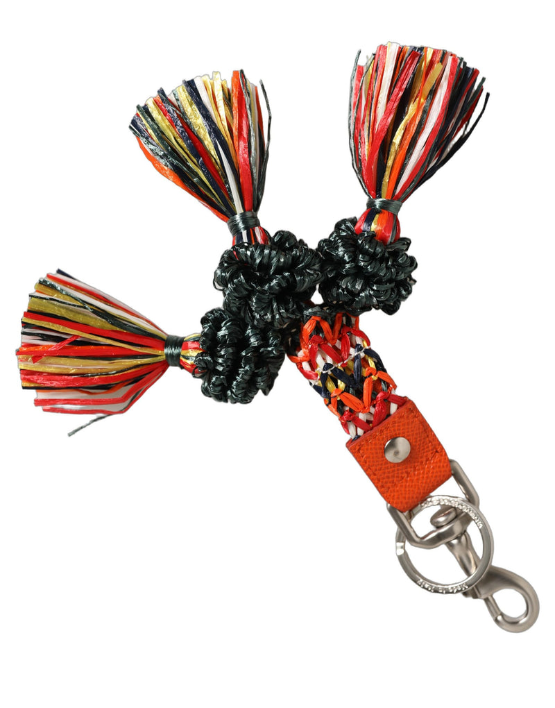 Porte-clés Dolce & Gabbana en raphia et cuir avec fermoir, multicolore