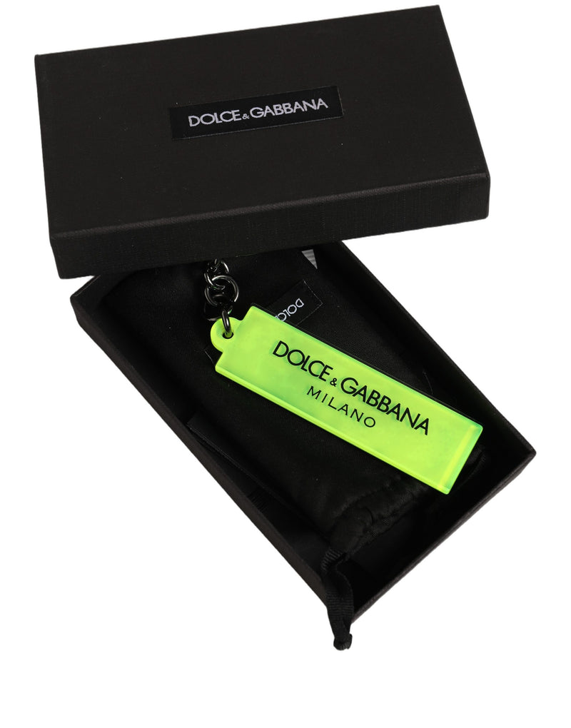 Porte-clés en métal Dolce & Gabbana vert néon avec logo imprimé